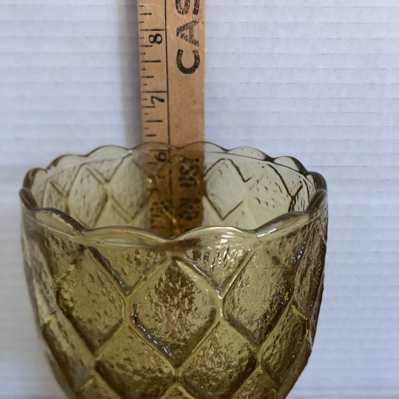 Vtg Quilted Amber Glass Goblet - Picture 7 of 15